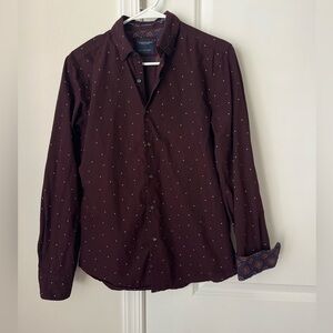 Denim & Flower Burgundy Polka Dot Button Down SMALL Long Sleeve Shirt Preppy